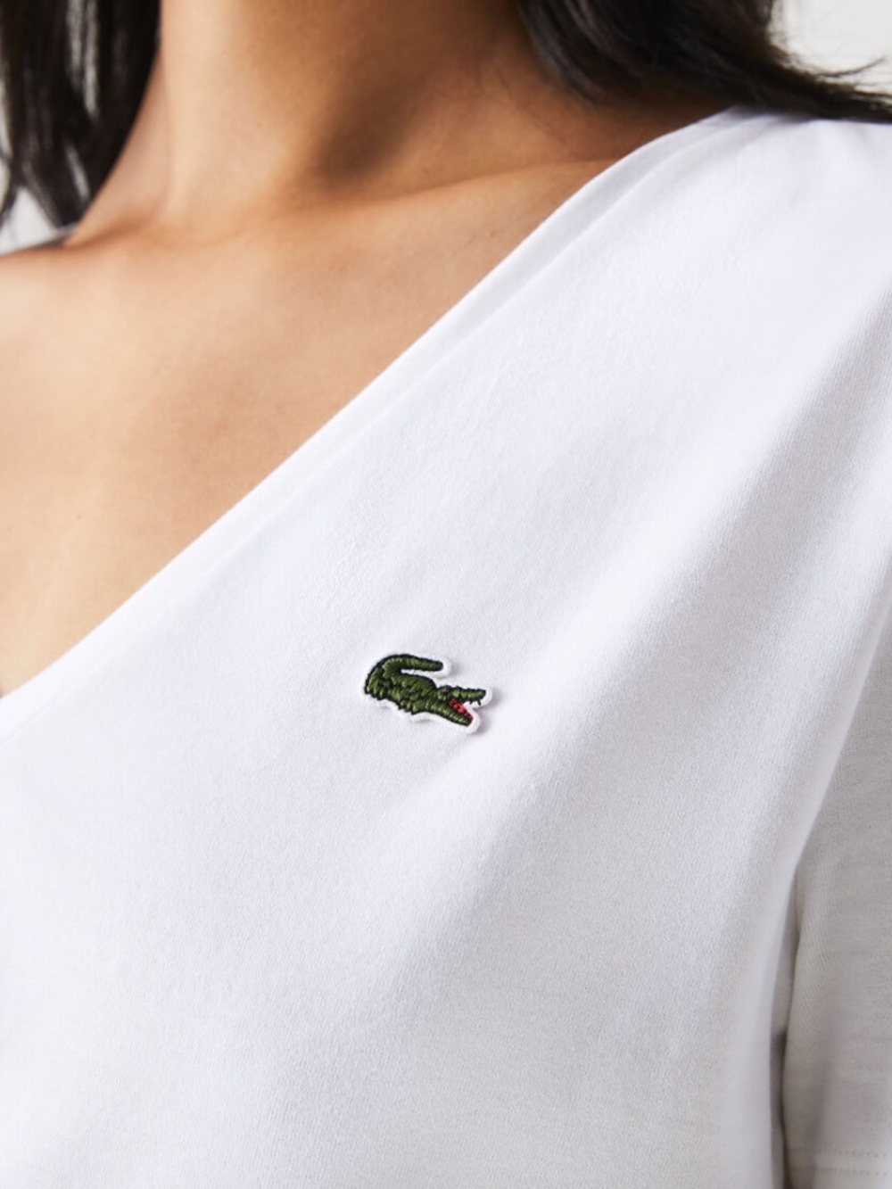 Lacoste White V-Neck Tee with Logo